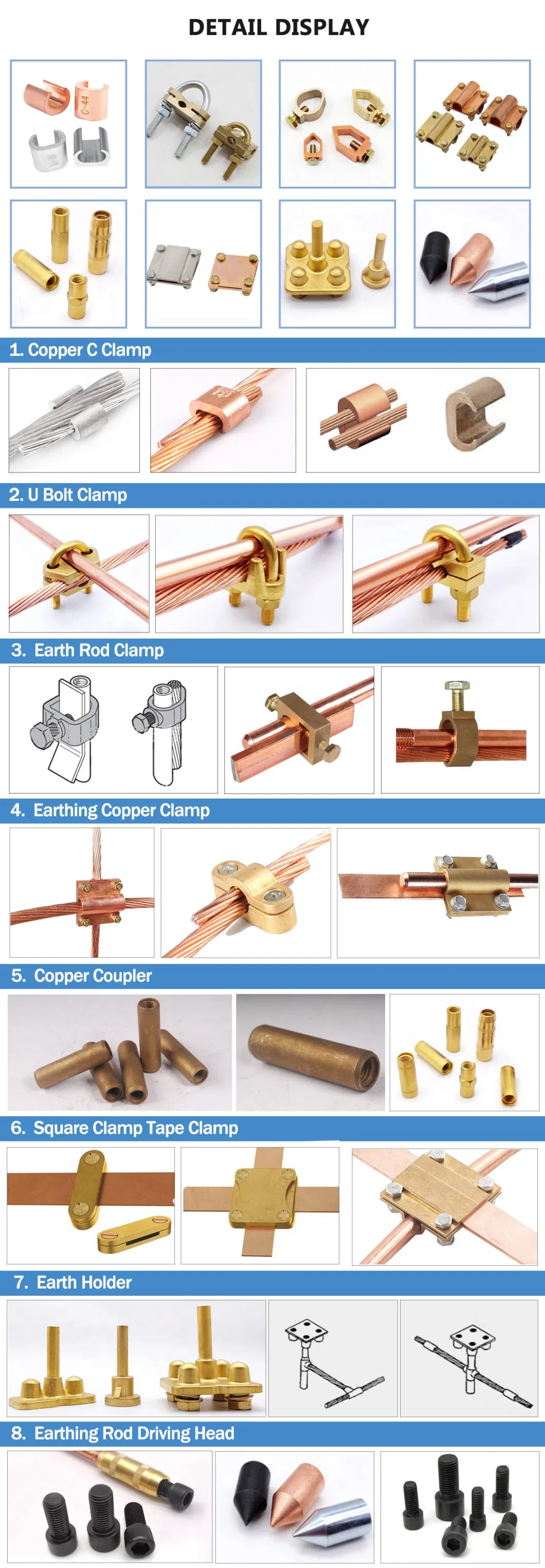 Hot Sale Copper Grounding Clamp Brass and Stainless Steel Tap Clip Clamp for Wire Connecting Clip